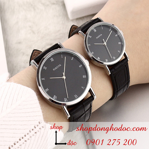 Đồng hồ cặp đôi Xiaoya dây da mặt đen cá tính ĐHĐ02
