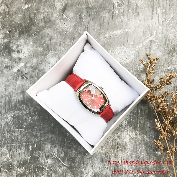 Đồng hồ nữ dây da đỏ mặt chữ nhật oval đỏ quý phái Fernweh ĐHĐ18504