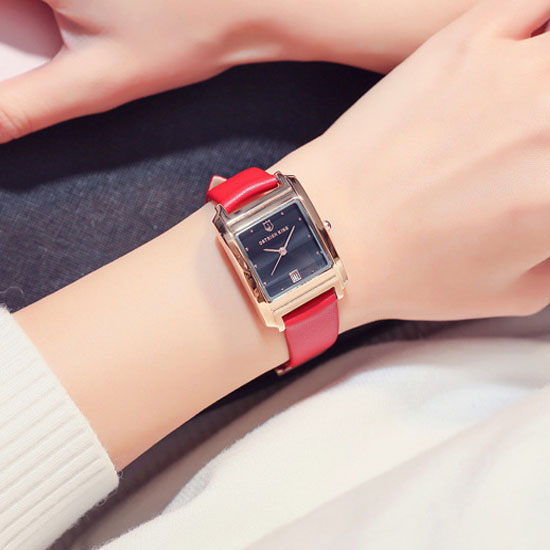 Đồng hồ nữ dây da mặt vuông màu đỏ quyến rũ Ostrich King ĐHĐ4701