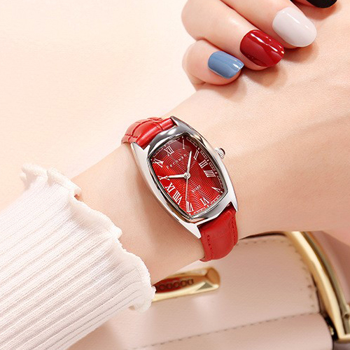 Đồng hồ nữ dây da mặt chữ nhật oval đỏ quyến rũ Fernweh ĐHĐ18603