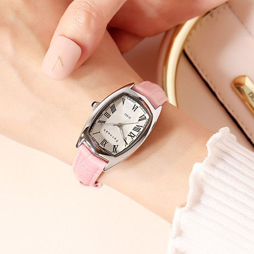 Đồng hồ nữ dây da mặt chữ nhật oval hồng ngọt ngào Fernweh ĐHĐ18606
