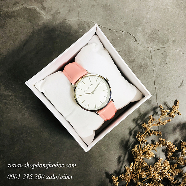 Đồng hồ nữ dây da mặt tròn hồng pastel ngọt ngào Fernweh ĐHĐ9501