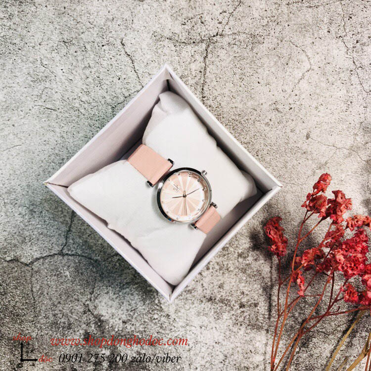 Đồng hồ nữ dây da mặt tròn hồng pastel ngọt ngào Shengke SK ĐHĐ19202