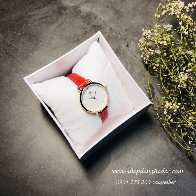 Đồng hồ nữ dây da mặt tròn màu đỏ quyến rũ Shengke SK ĐHĐ12201
