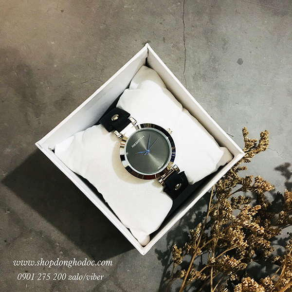Đồng hồ nữ dây da mặt tròn phong cách vintage đen cá tính Rebirth ĐHĐ21802