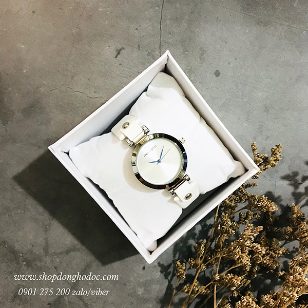 Đồng hồ nữ dây da mặt tròn phong cách vintage trắng sang chảnh Rebirth ĐHĐ21803