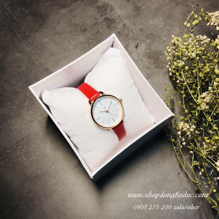 Đồng hồ nữ dây da mặt tròn size nhỏ màu đỏ nổi bật Shengke SK ĐHĐ11301