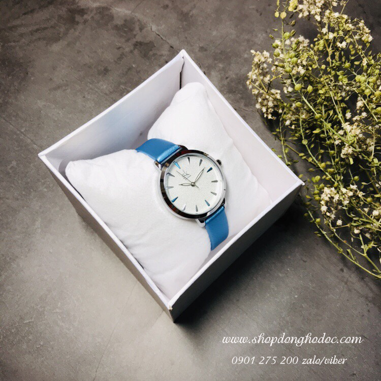 Đồng hồ nữ dây da mặt tròn xanh da trời dịu mát Shengke SK ĐHĐ11102