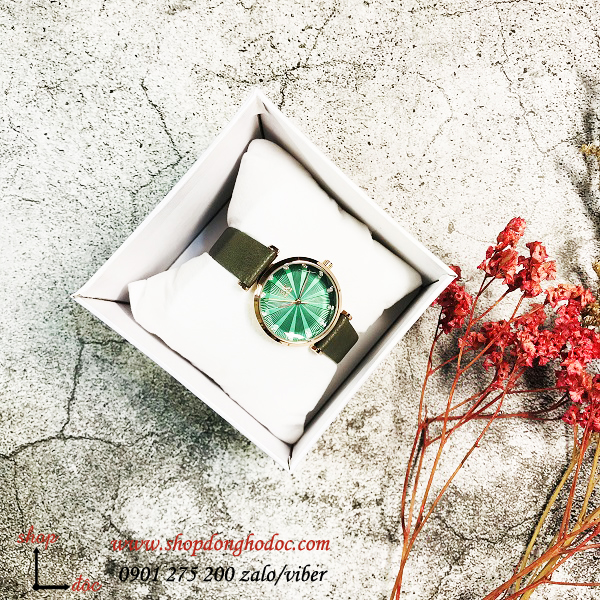 Đồng hồ nữ dây da mặt tròn xanh lục sành điệu Shengke SK ĐHĐ19201