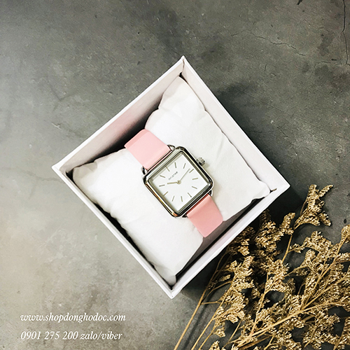 Đồng hồ nữ dây da mặt vuông hồng pastel ngọt ngào Ananke ĐHĐ22603