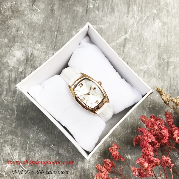 Đồng hồ nữ dây da trắng mặt chữ nhật oval bạc sang chảnh Fernweh ĐHĐ18402