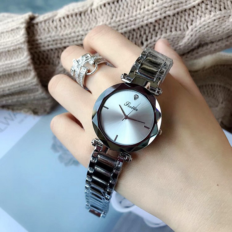 Đồng hồ nữ dây kim loại bạc mặt tròn trắng cao cấp ĐHĐ6105