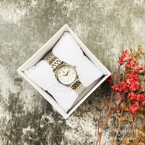 Đồng hồ nữ dây kim loại bạc mặt tròn trắng sang chảnh Woor ĐHĐ19502