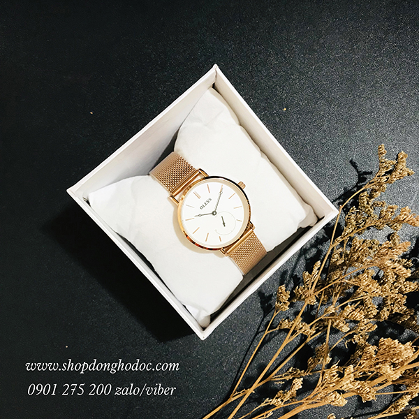 Đồng hồ nữ dây kim loại lưới vàng mặt tròn trắng sang chảnh Olevs ĐHĐ20703