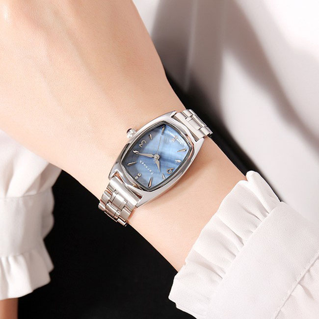 Đồng hồ nữ dây kim loại mặt chữ nhật xanh sành điệu Fernweh ĐHĐ9201