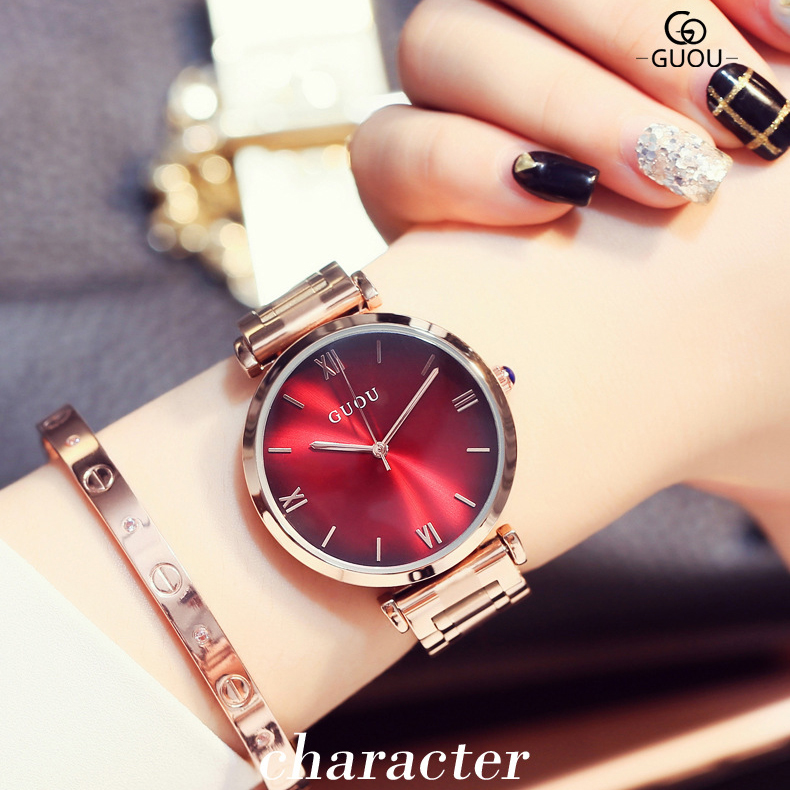 Đồng hồ nữ dây kim loại mặt đỏ quyến rũ ĐHĐ5204