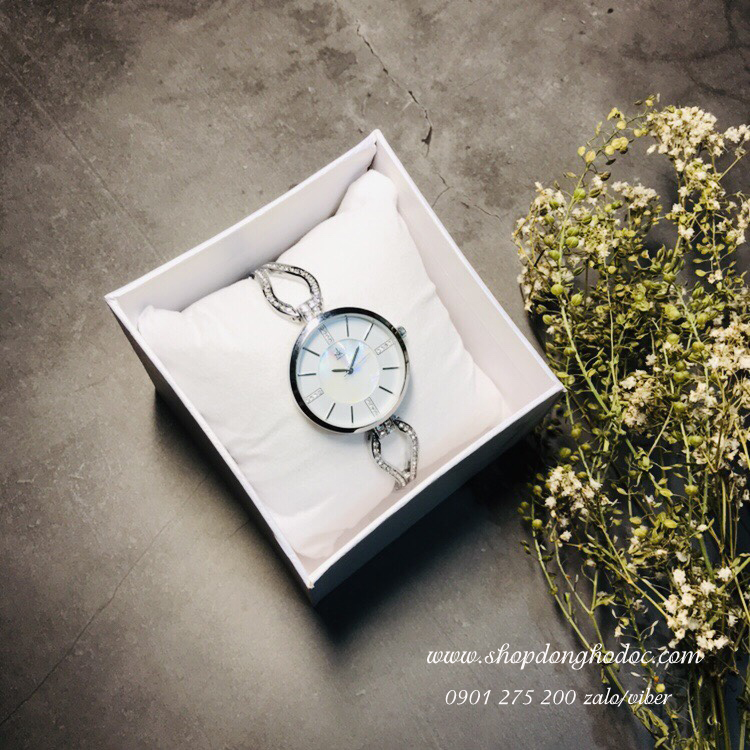 Đồng hồ dây kim loại mặt tròn lắc tay bạc sang trọng Shengke Sk ĐHĐ11901