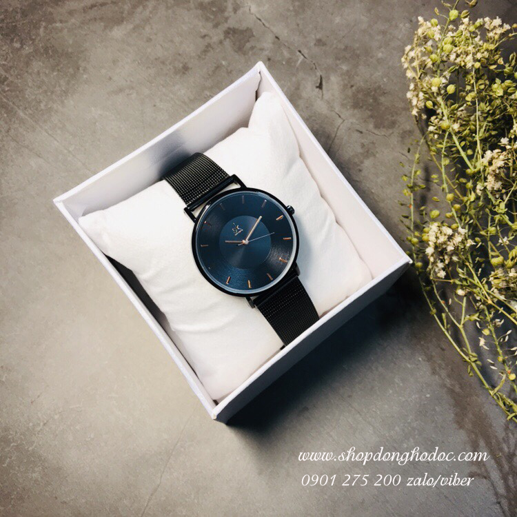 Đồng hồ nữ dây kim loại mặt tròn size to màu đen quý phái Shengke SK ĐHĐ4005