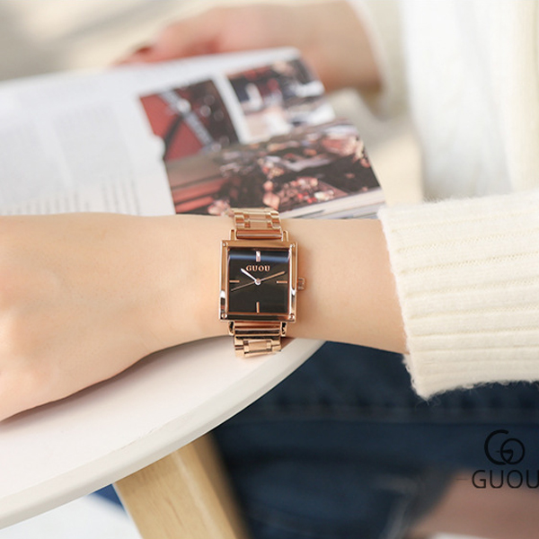 Đồng hồ nữ dây kim loại mặt vuông đen thời trang ĐHĐ5301