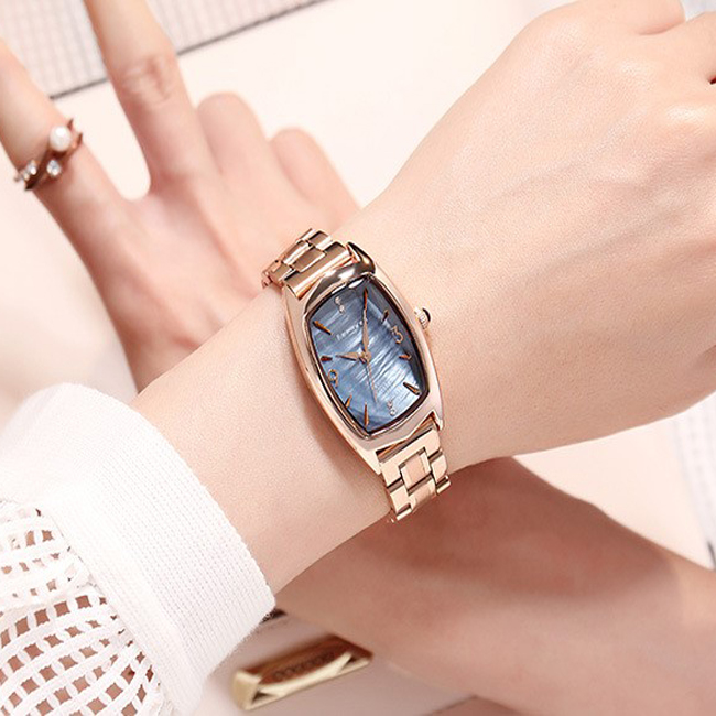 Đồng hồ nữ dây kim loại vàng mặt chữ nhật xanh thời thượng Fernweh ĐHĐ16402