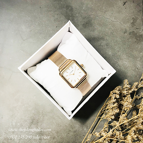 Đồng hồ nữ dây kim loại lưới vàng mặt vuông trắng sang chảnh Ananke ĐHĐ22504