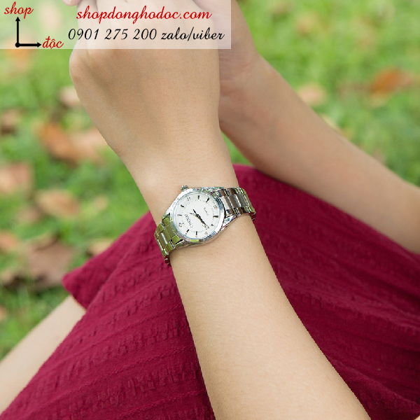 Đồng hồ nữ dây kim loại mặt tròn màu trắng sành điệu ĐHĐ2204
