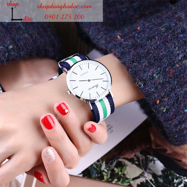 Đồng hồ nữ dây vải Geneva Xanh Trắng Xanh phong cách năng động ĐHĐ103