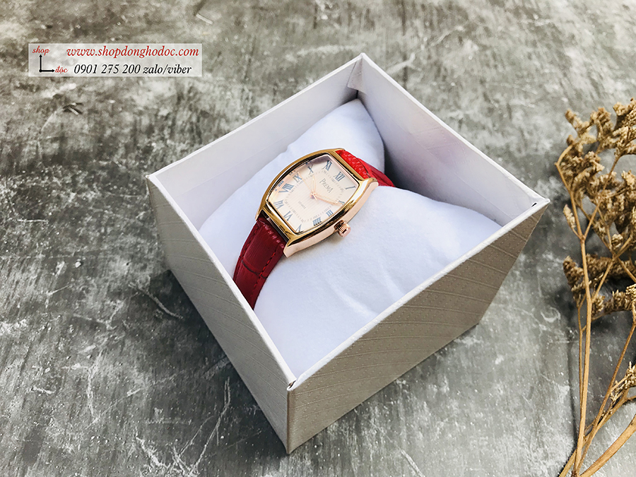 Đồng hồ nữ dây da đỏ mặt chữ nhật oval vàng sang chảnh Prema ĐHĐ1604