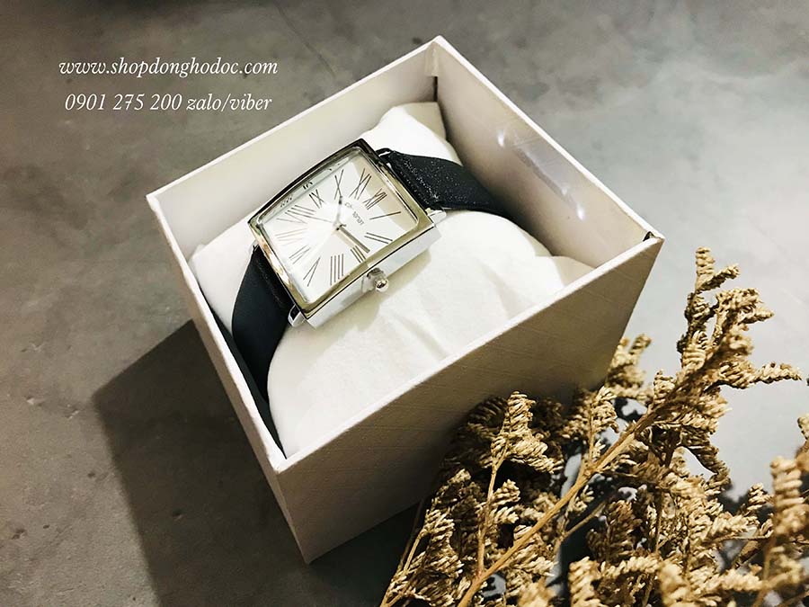 Đồng hồ nữ dây da mặt vuông size to đen cá tính Cannanat ĐHĐ20901