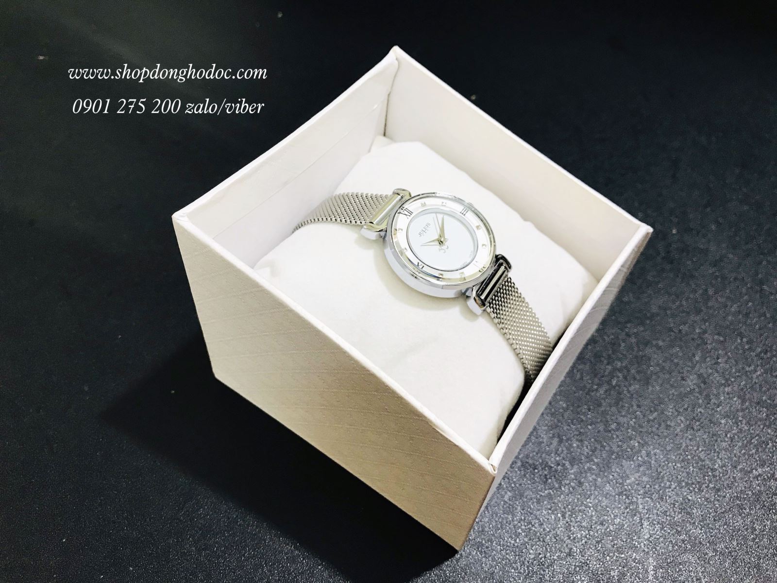 Đồng hồ nữ dây kim loại lưới mặt tròn bạc tinh tế Julius 728 ĐHĐ24002