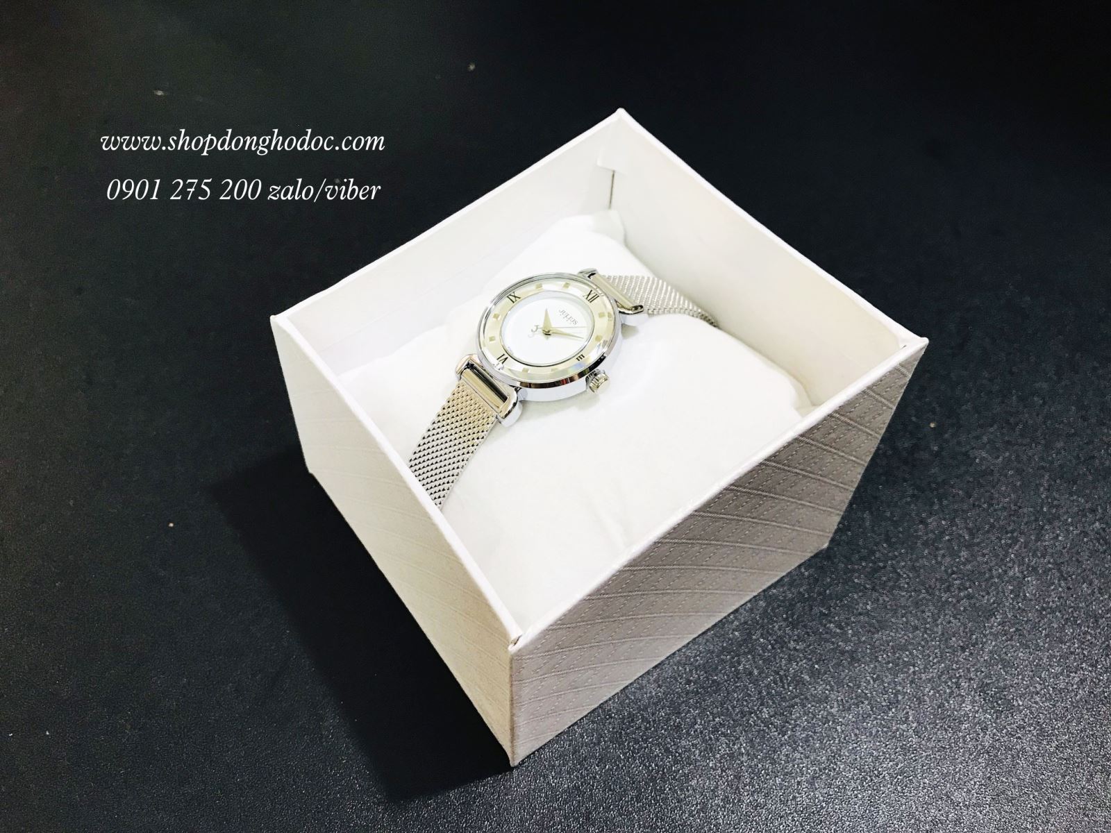 Đồng hồ nữ dây kim loại lưới mặt tròn bạc tinh tế Julius 728 ĐHĐ24002