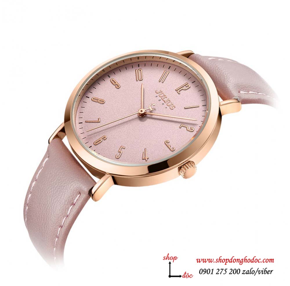 Đồng hồ nữ dây da mặt tròn hồng pastel nhẹ nhàng Julius 1017 ĐHĐ24601