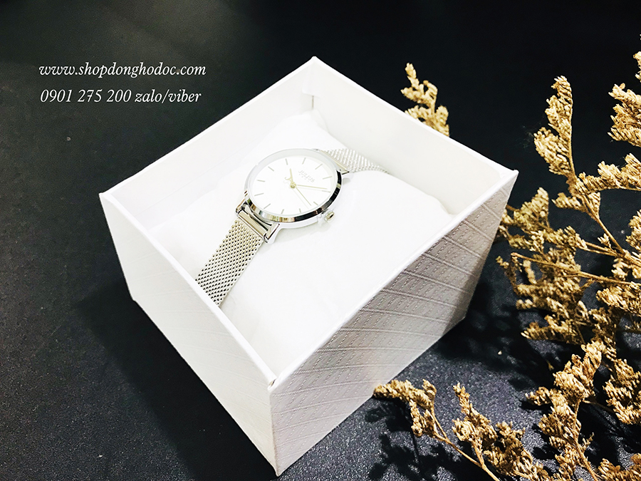 Đồng hồ nữ dây kim loại lưới bạc mặt tròn trắng thanh lịch Julius 1164 ĐHĐ24901