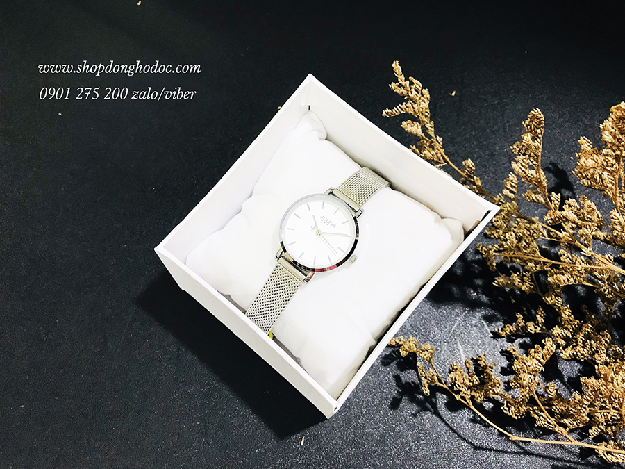 Đồng hồ nữ dây kim loại lưới bạc mặt tròn trắng thanh lịch Julius 1164 ĐHĐ24901