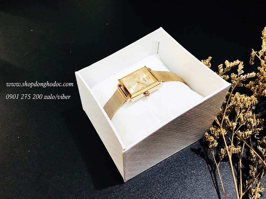 Đồng hồ nữ dây kim loại lưới mặt chữ nhật vàng sang chảnh Julius 1202 ĐHĐ25003