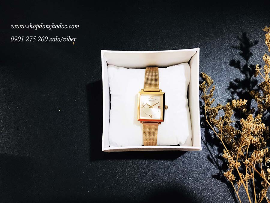 Đồng hồ nữ dây kim loại lưới mặt chữ nhật vàng sang chảnh Julius 1202 ĐHĐ25003