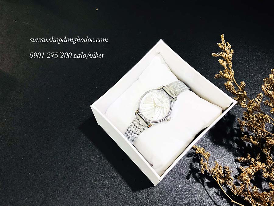 Đồng hồ nữ dây kim loại lưới bạc mặt tròn trắng hiện đại Julius 1219 ĐHĐ25101