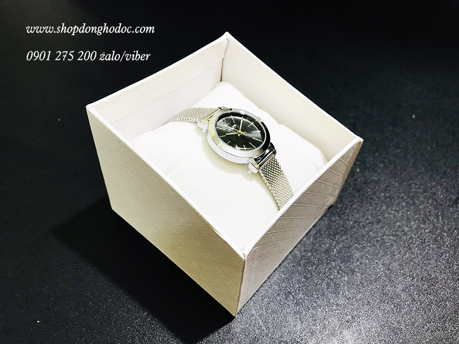 Đồng hồ nữ dây kim loại lưới bạc mặt tròn đen cá tính Julius 732 ĐHĐ25402