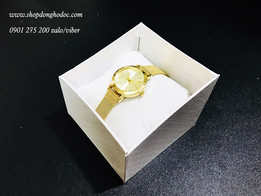 Đồng hồ nữ dây kim loại lưới vàng kim mặt tròn vàng nhạt sang chảnh Julius 732 ĐHĐ25404