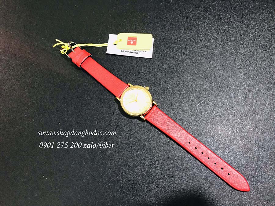 Đồng hồ nữ dây da đỏ mặt tròn vàng sang chảnh Julius 1012 ĐHĐ27003