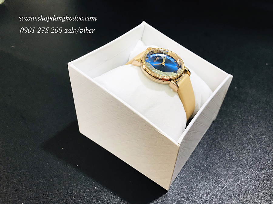 Đồng hồ nữ dây da vàng kem mặt tròn xanh độc lạ Julius 1012 ĐHĐ27004