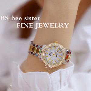 Đồng hồ BS Bee Sister nữ dây kim loại mặt tròn size to đính đá vàng bạc cá tính ĐHĐ28903