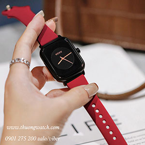 Đồng hồ Guou 8162 nữ dây cao su đỏ mặt chữ nhật đen nổi bật ĐHĐ38508