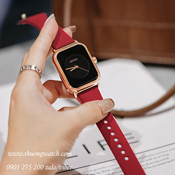 Đồng hồ Guou 8162 nữ dây silicon đỏ mặt chữ nhật đen sang chảnh ĐHĐ38509