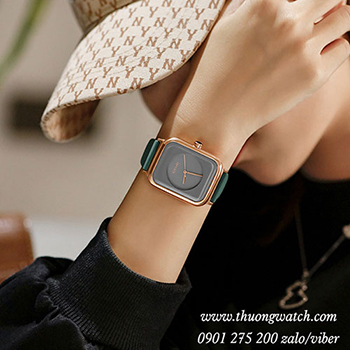 Đồng hồ Guou nữ dây silicon xanh mặt chữ nhật xanh sành điệu ĐHĐ38501