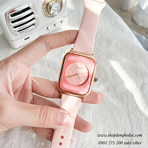 Đồng hồ Guou nữ 8162 dây cao su hồng mặt chữ nhật hồng pastel ngọt ngào ĐHĐ38504