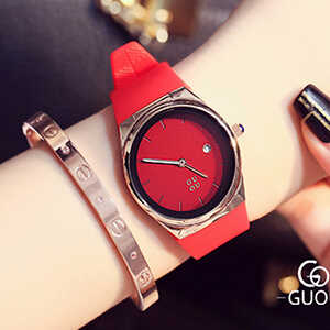 Đồng hồ Guou nữ dây cao su mặt tròn có lịch đỏ quyến rũ ĐHĐ35701
