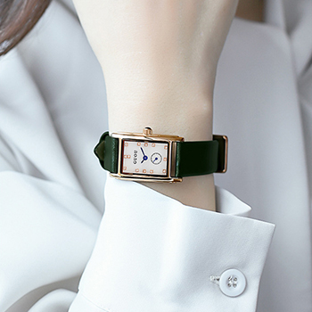 Đồng hồ Guou nữ dây da mặt chữ nhật xanh lục thời thượng ĐHĐ36001