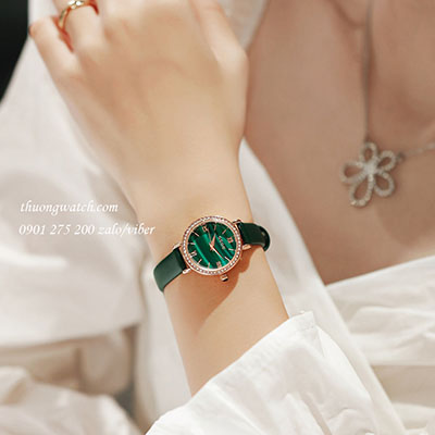 Đồng hồ nữ Guou 6043 dây da mặt tròn size nhỏ xanh lục sành điệu ĐHĐ39203