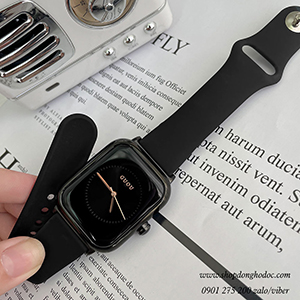 Đồng hồ Guou nữ dây silicon đen mặt chữ nhật đen cá tính ĐHĐ38502